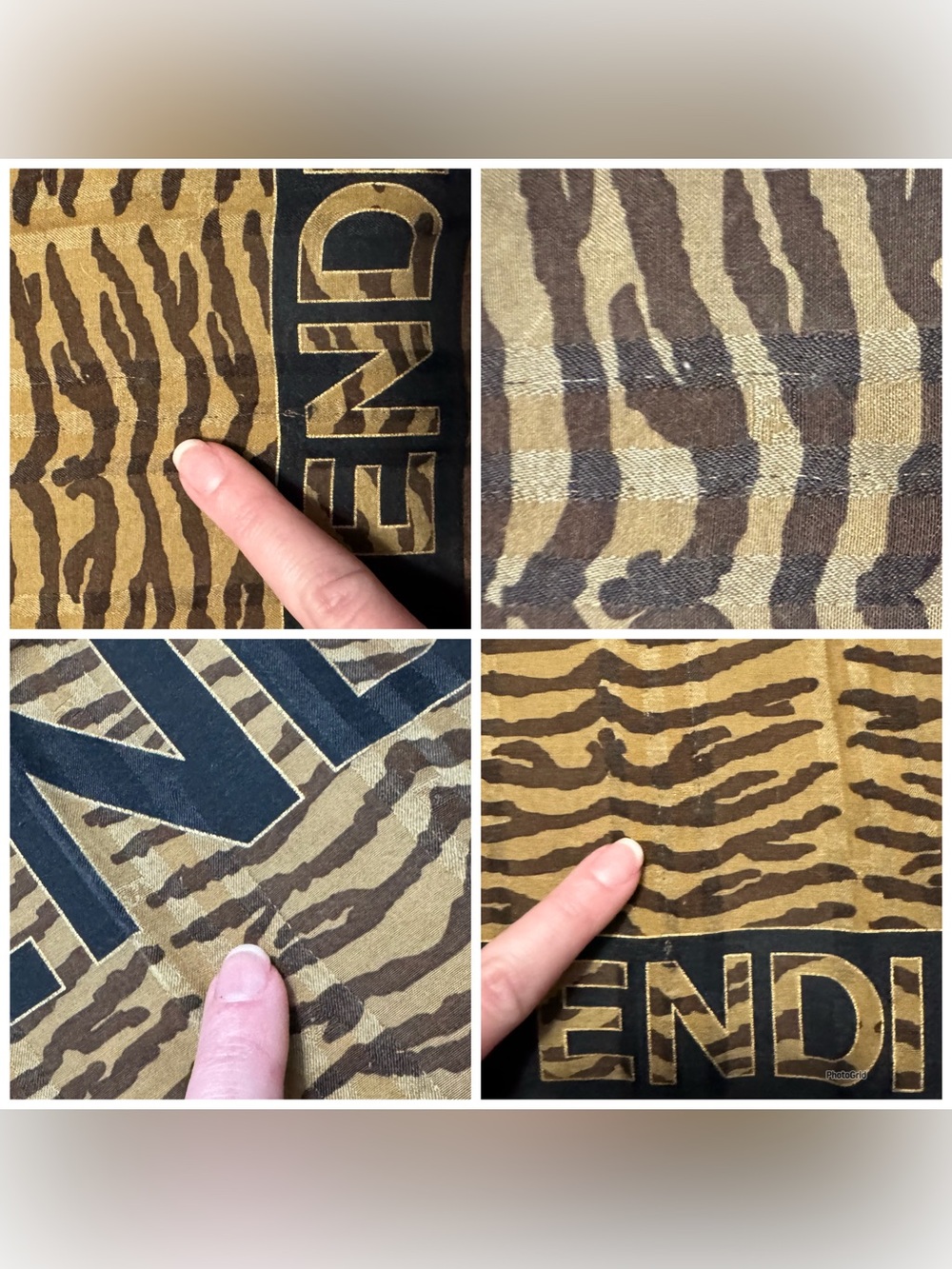 Fendi AUTHENTIC Vintage Logo FF Monogram Brown Black Zebra Small Scarf - Picture 16 of 16